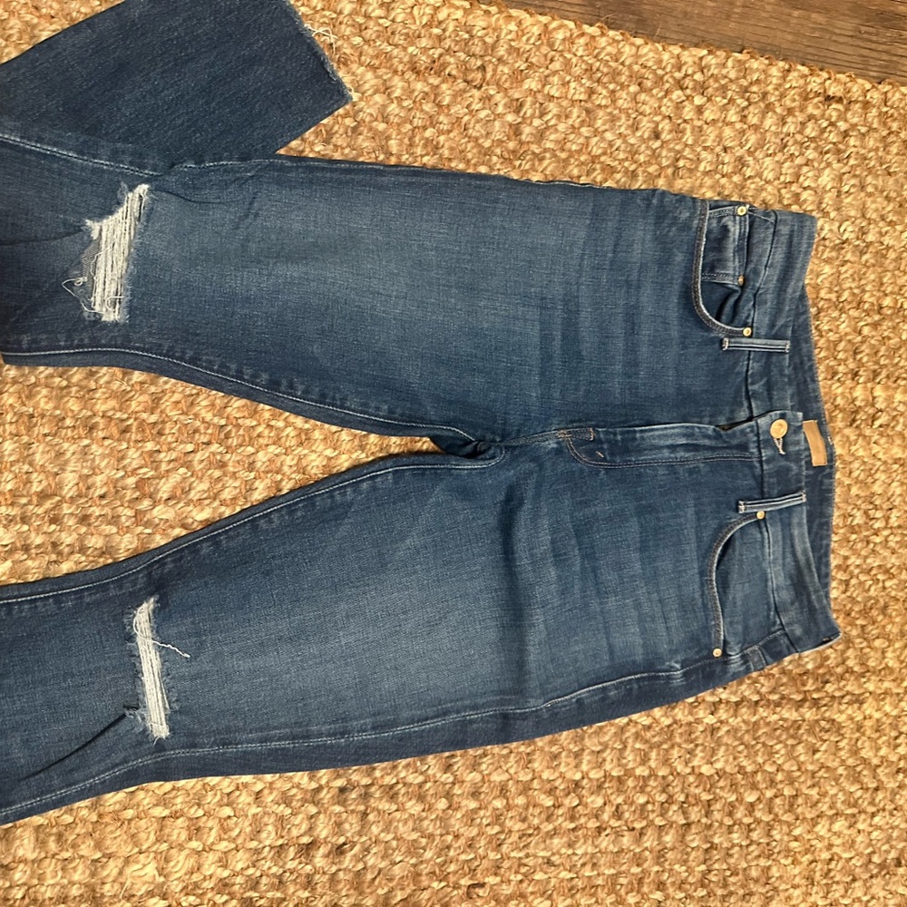 MOTHER Dark Blue Distressed Skinny Jeans